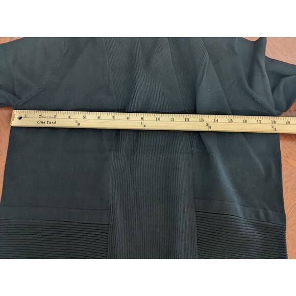 Magaschoni Open Front Cardigan Small Black Ribbed Knit Long Sleeve Front Pockets - Picture 9 of 12